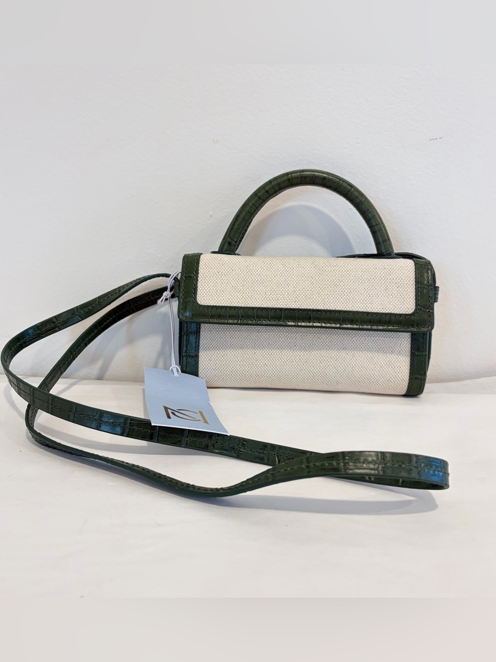 NEELY & CHLOE Exclusive green Croc and Canvas Crossbody